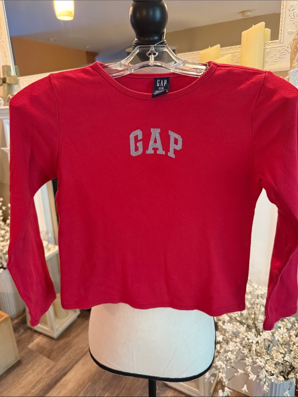 GAP Red Long-Sleeve Logo Tee for Kids